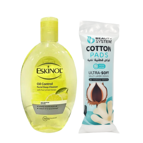 مجموعة اسكينول و قطن نقي لتنظيف الوجه - 225 مل * 8...