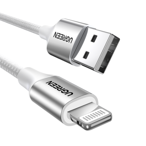 يوجرين سلك شاحن USB إلى آيفون مضفر بطول 2 م - فضي