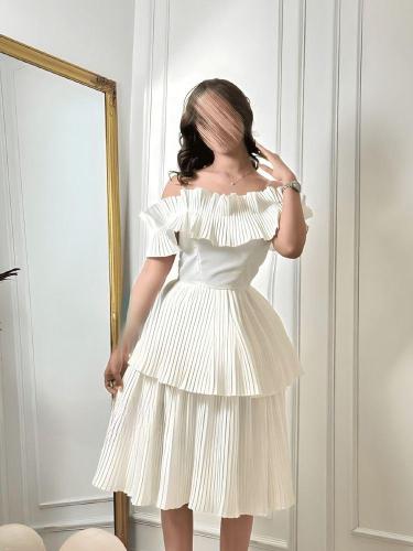 فستان ميدي اوف شولدر طبقات