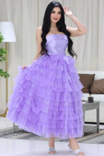 فستان سهرة بنفسجي طبقات