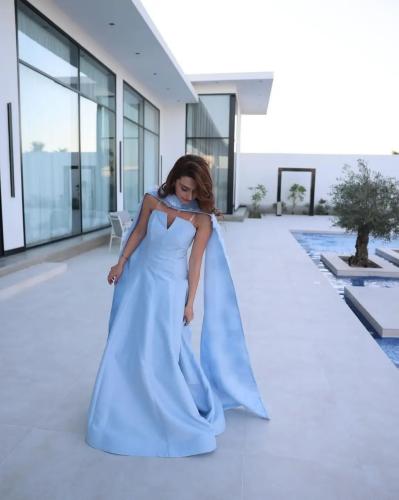 فستان سهرة سماوي مورد راقي