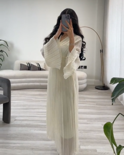 فستان العيد ميد شيفون بكسرات بوليسية