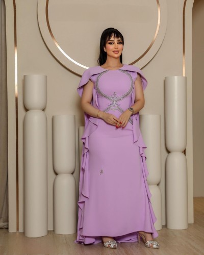 فستان موف سهرة مطرز يدوياً