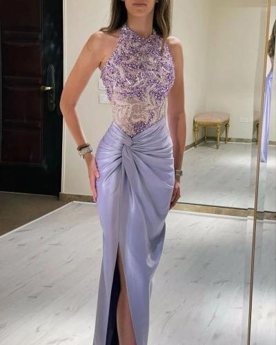 فستان سهرة موف مطرز