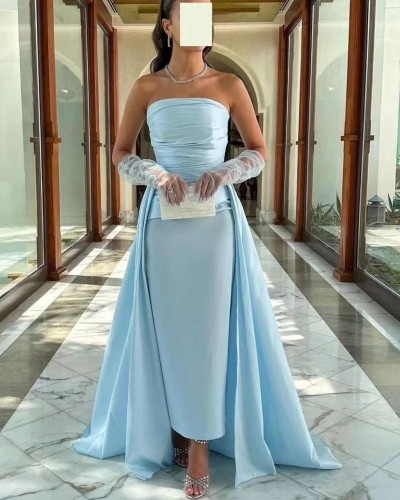 فستان سهرة سماوي ناعم