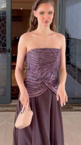 فستان سهرة صدر لؤلؤ وشيفون