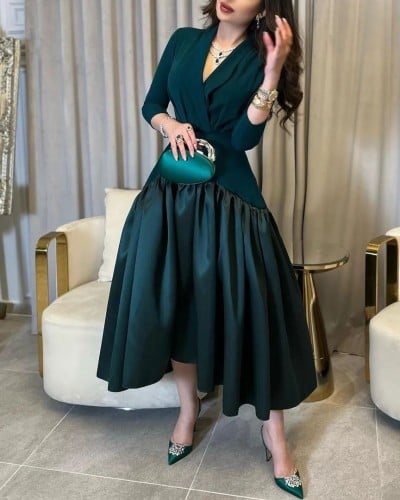 فستان سهرة ناعم كم طويل