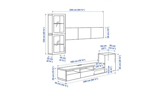 وحدة تخزين تلفزيون IKEA BESTÅ 300×42×211 سم أبيض و...