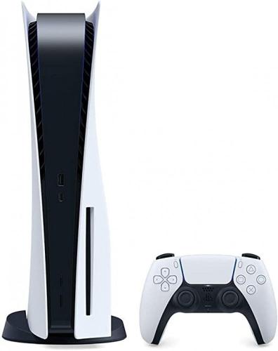 جهاز تشغيل PlayStation 5 أبيض مع يد تحكم وفتحة أقر...