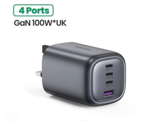 شاحن حائط Ugreen 100W GaN بأربعة منافذ 3 USB-C وUS...