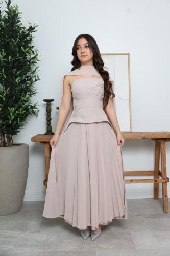 Light beige luxurious dress with elegant embroidery and an elegant shawl for the confusing age and girls | ZELIA