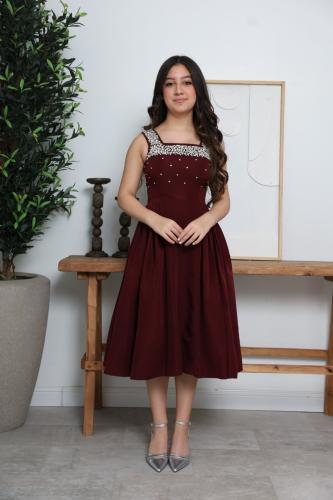 A luxurious maroon dress with elegant crystal embroidery for young boys and girls | ZELIA