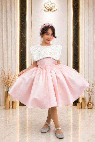 Girls' dress, Tuffah Russian, pink, embroidered co...