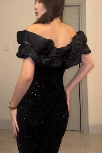 فستان سهرة مخمل دمج ترتر راقي