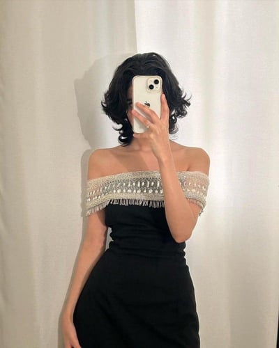 فستان سهرة كريب انيق مطرز