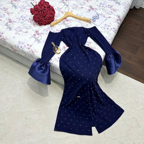 فستان كريب تطريز نيلي راقي