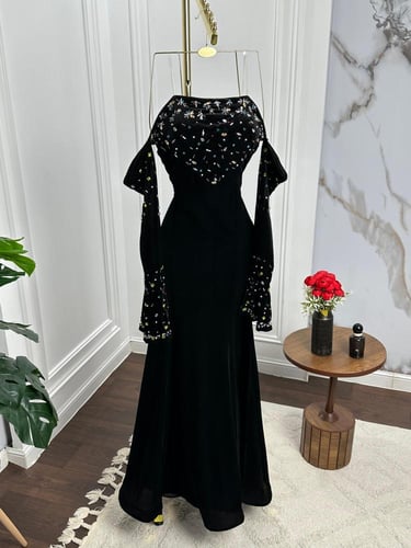 فستان سهره مخمل كوري تطريز راقي