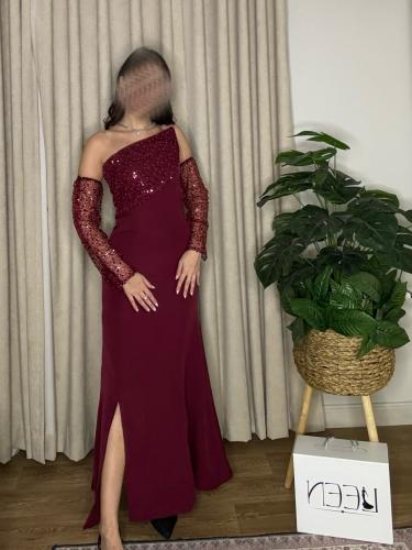 فستان باربي بتطريز ترتر بأكمام منفرده