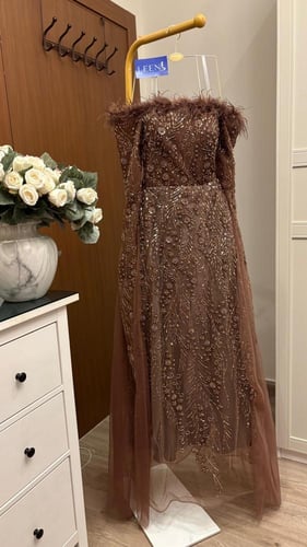 فستان سهرة مرصع بالريش الراقي جدا