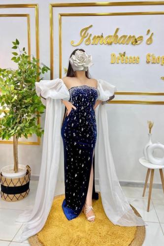 فستان سهرة مخمل اورجنزا متألق جداً