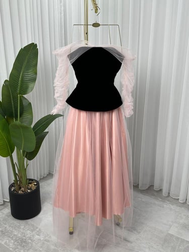 فستان سهرة جوخ دمج تفته تل متألق جداً