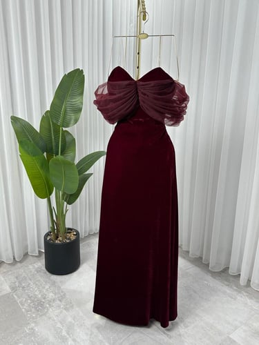 فستان سهرة مخمل كوري تل ناعم راقي