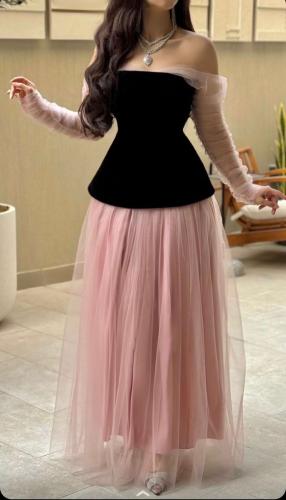 فستان سهرة جوخ دمج تفته تل متألق جداً