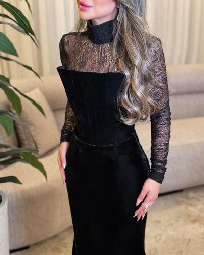 فستان سهرة مخمل كوري راقي