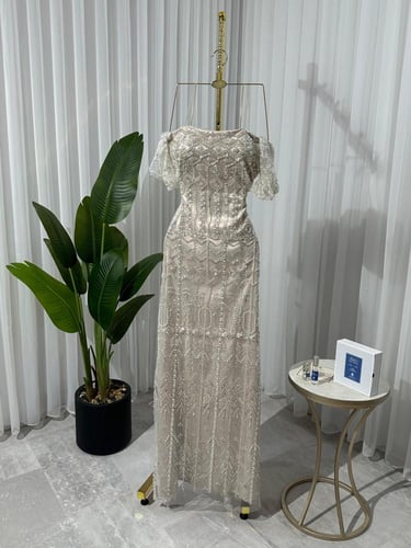 فستان سهرة تفته دمج ترتر راقي جداً