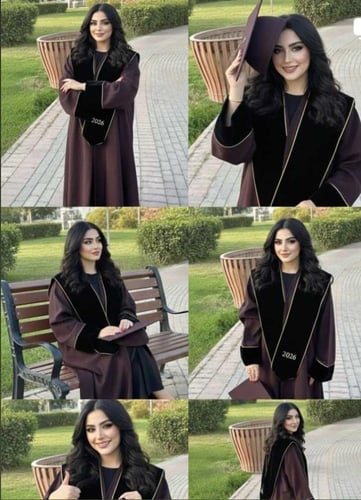 عبايات تخرج 2026 "برايم" أسود وعودي مع وشاح مطرز