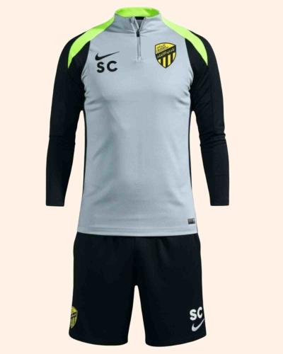 طقم تمارين نادي الاتحاد - سويتر رمادي وشورت أسود