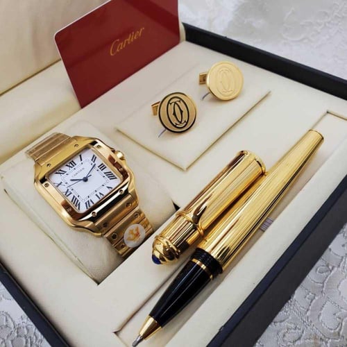 طقم ساعة كارتير سانتوس رجالي مع قلم وكبك – هاي كوا...