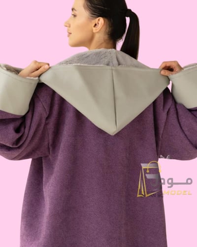 فروة نسائية موف بشال بيج وأطراف جلد رصاصي