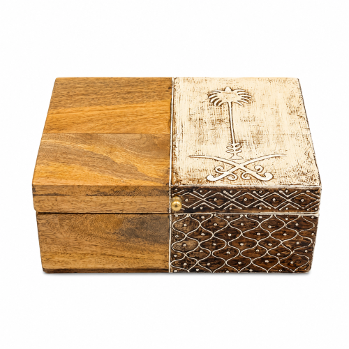 Wooden box of seven and palm