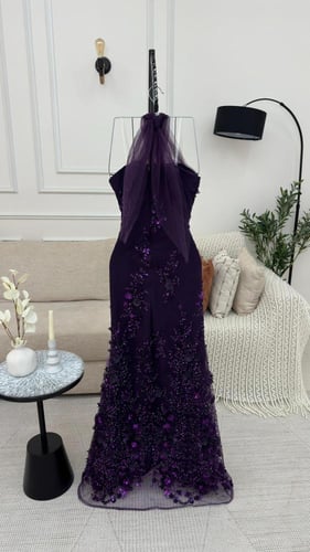 فستان تل مطرزه بخرز وورد