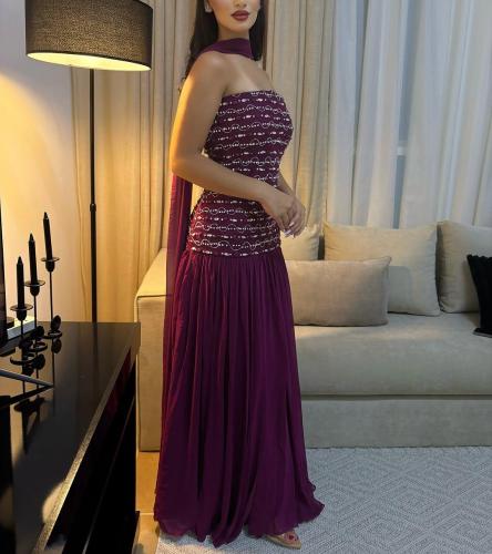 فستان سهرة ناعم لونين