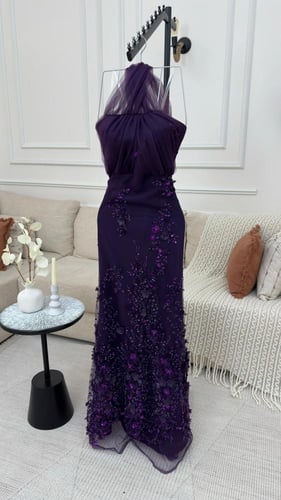 فستان تل مطرزه بخرز وورد