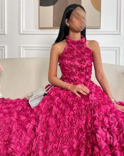 فستان الورود باللون الفوشي