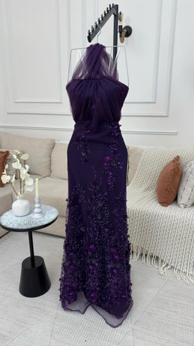 فستان تل مطرزه بخرز وورد