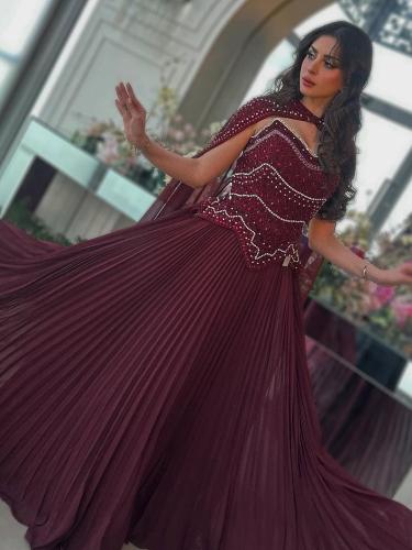 فستان سهره شيفون تطريز يدوي