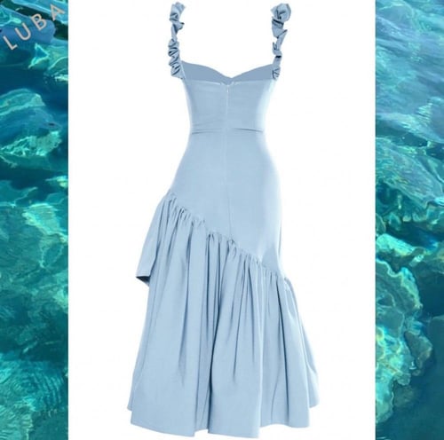 فستان سماوي سترتش ناعم ميد بكسرات مميزه