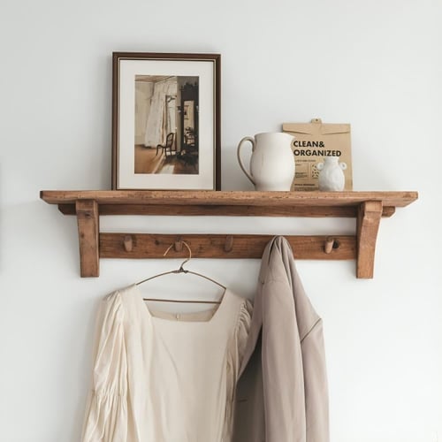 رف خشب طبيعي و علاق