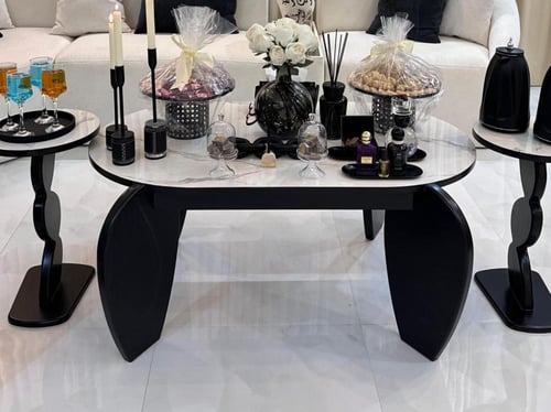 طاوله خشب مع سطح بديل الرخام