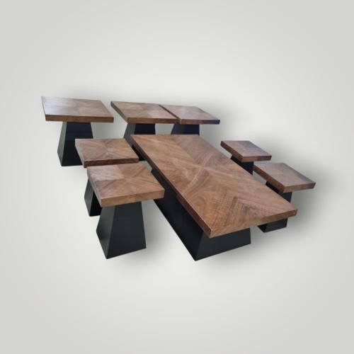 طاولة قشرة الجوز مع 4 طاولات خدمة و3 جانبية – تصمي...