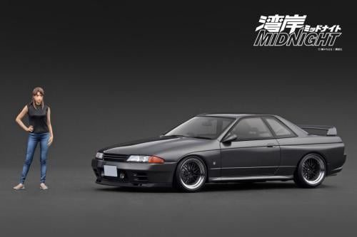 1/18 Ignition Model IG3595 NISSAN SKYLINE GT-R (R32) Gun Metallic 湾岸MIDNIGHT Reina's R With Ms.Reina Akikawa
