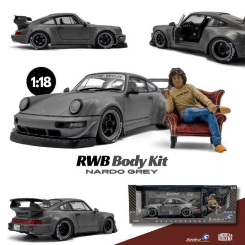 SOLIDO-Porsche 964 RWB 1:18th Nardo Grey Body Kit with Akira Nakai Figure