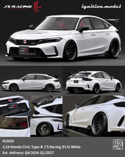 1/18 Ignition Model IG3935 Honda Civic Type-R J'S Racing (FL5) White