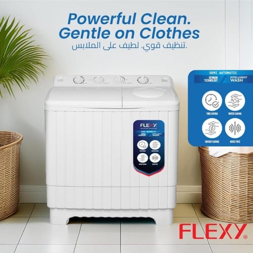 غسالة فليكسي نصف أوتوماتيك 12 كجم حوضين – عصر قوي...