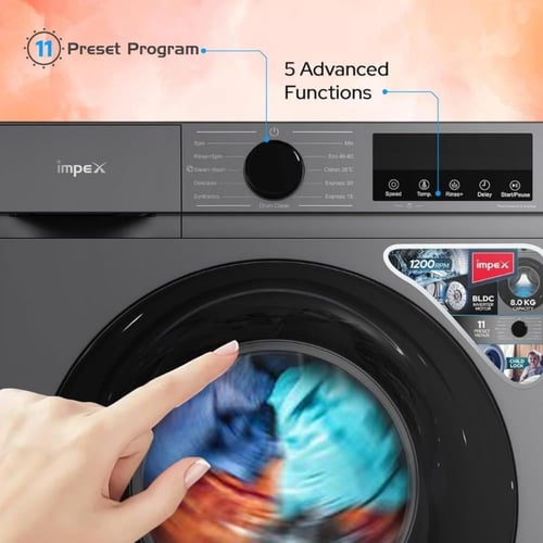 غسالة ملابس أوتوماتيك أمامية IMPEX 8 كجم – محرك إن...