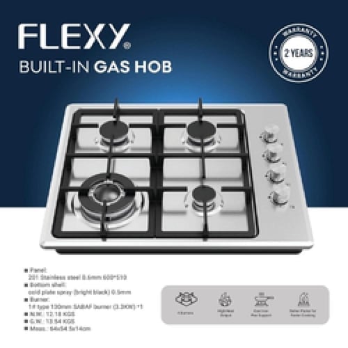 موقد غاز بلت إن Flexi 60 سم — 4 شعلات Sabaf قوية 3...